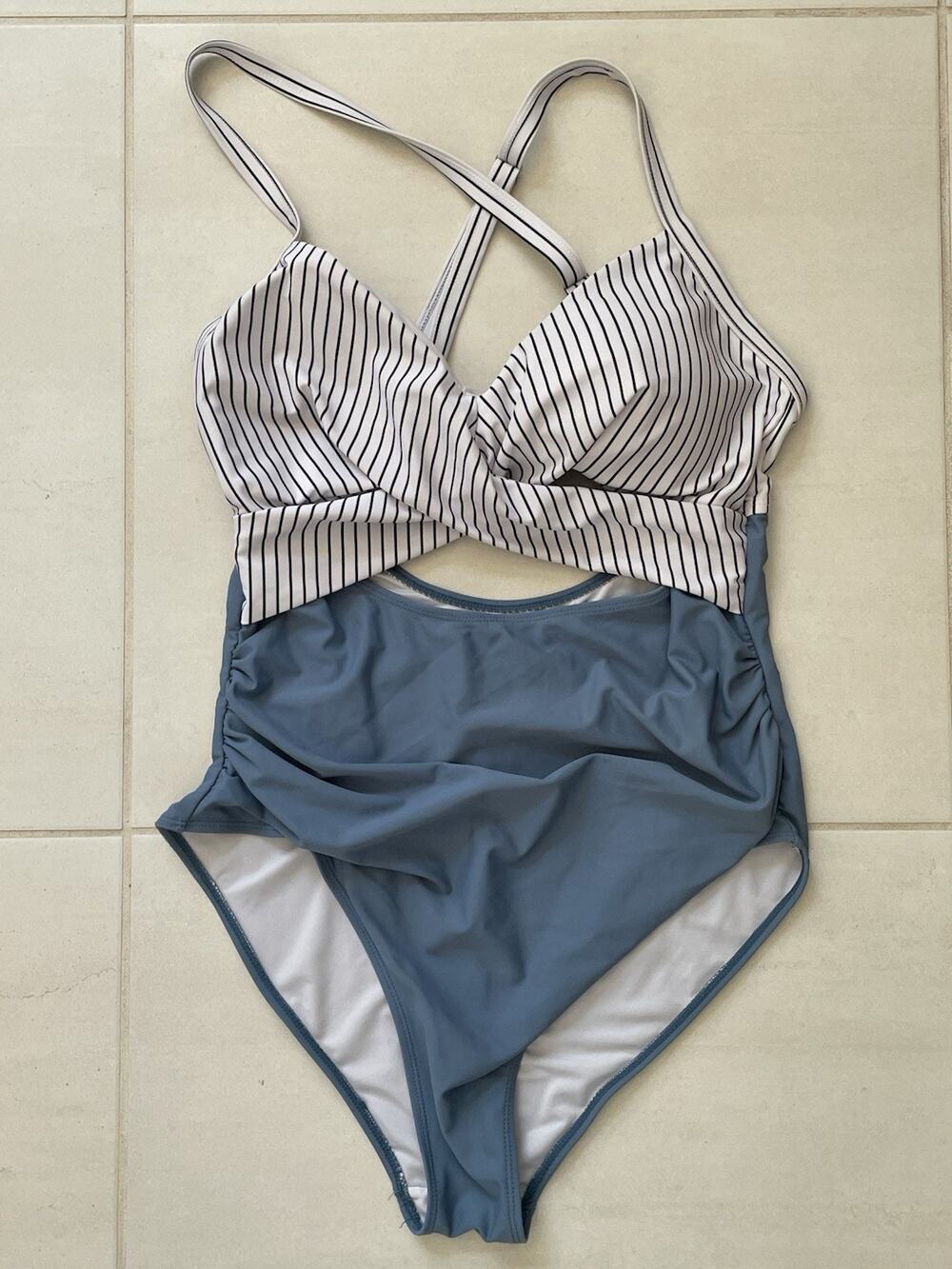 Eomenie Swim One Piece Swimsuit Striped Color Block Cut Out Swimwear